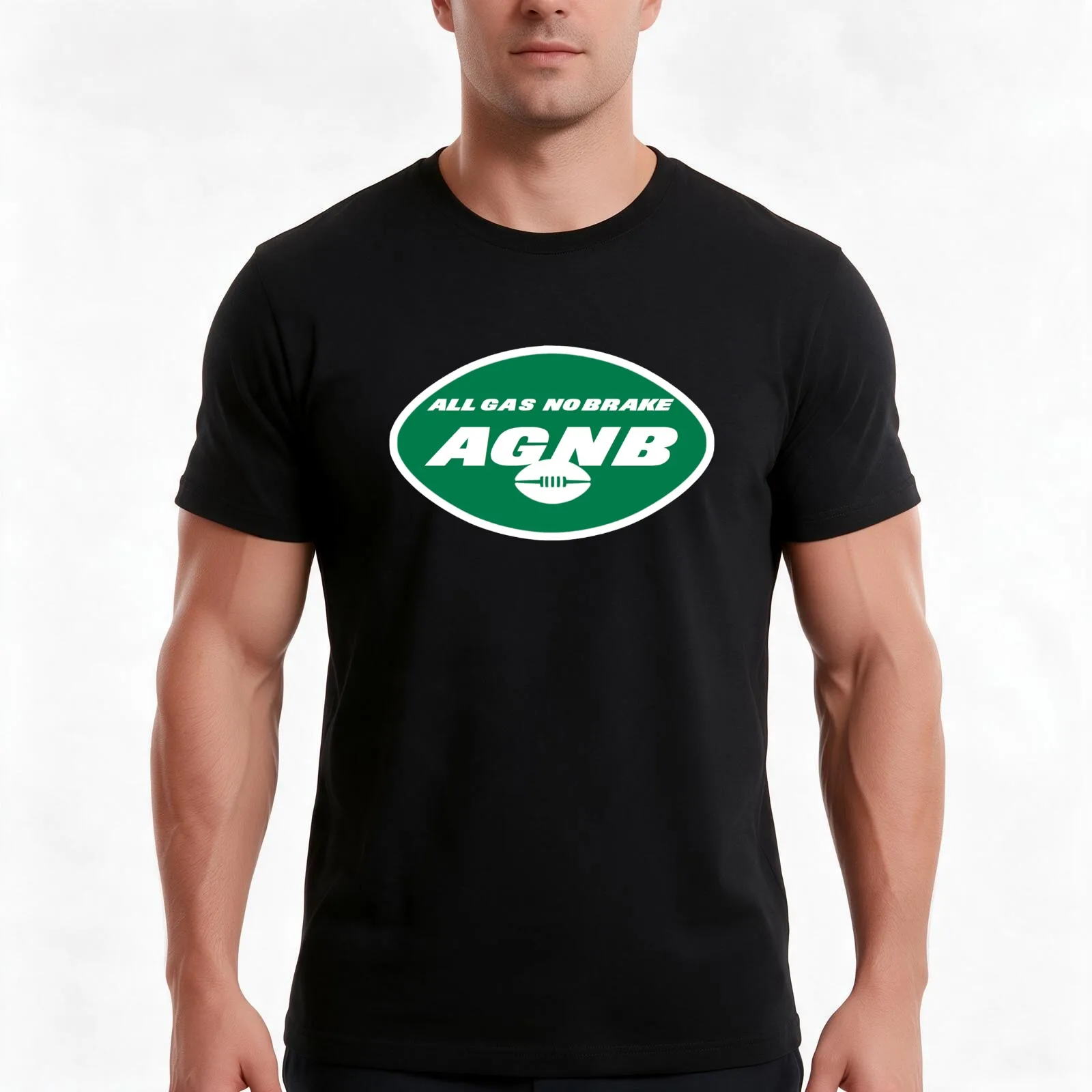 NYJ All Gas No Brake Logo T-Shirt, Summer Casual Cotton Tee, Oversized Streetwear Tops, Vintage Graphic Print, Unisex Men Women