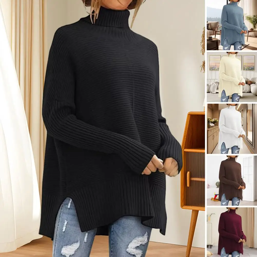 Korean Women's Sweater Loose Soft Elastic Turtleneck Sweaters Warm Solid Pullover Knitwear Basic Female Tops Autumn Winter 2024