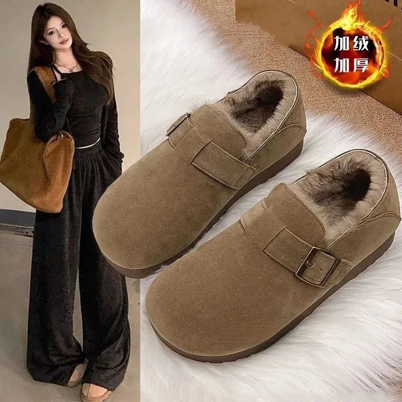 Boken shoes women's 2025 winter new versatile thick soled bean shoes casual cotton shoes men
