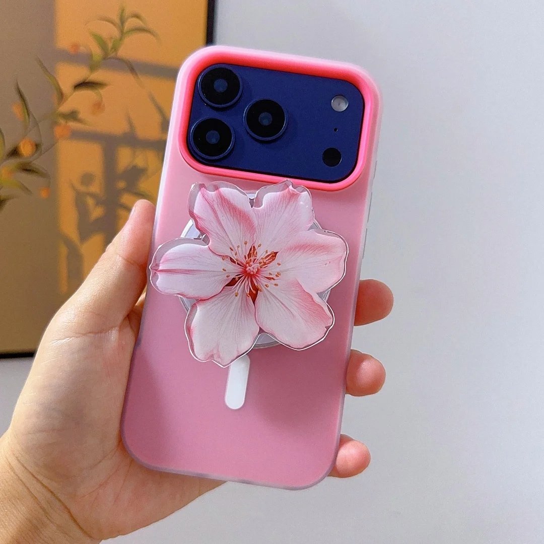 Custodia con staffa di aspirazione magnetica fiore carino moda per iPhone 17 16 15 14 Cover per telefono 16 14 13 Pro MAX Custodia rigida antiurto posteriore