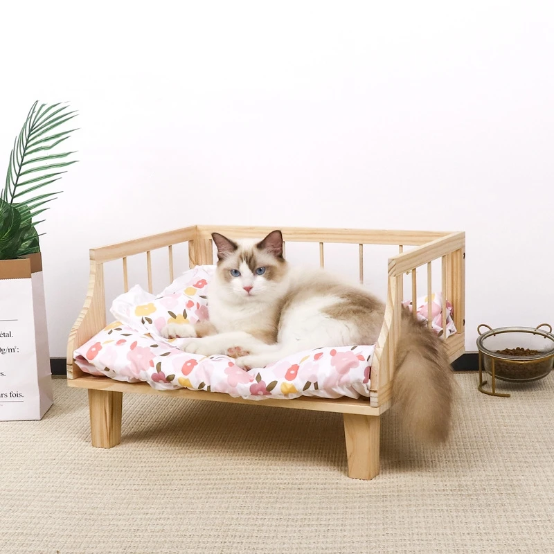 Cat Bed Nest Teddy Dog Bed Luxury Wood Bed for Pet Cats Small Dogs Semi Enclosed Fence To Prevent Falling Cat Bed Hammock