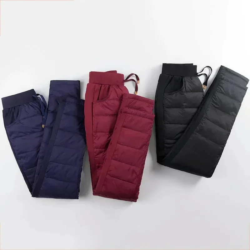 

Down Cotton Pants Women Wear High-waisted Slim Casual Solid Color All-match Plus-size and Fleece Thick Warm Small Feet Pants