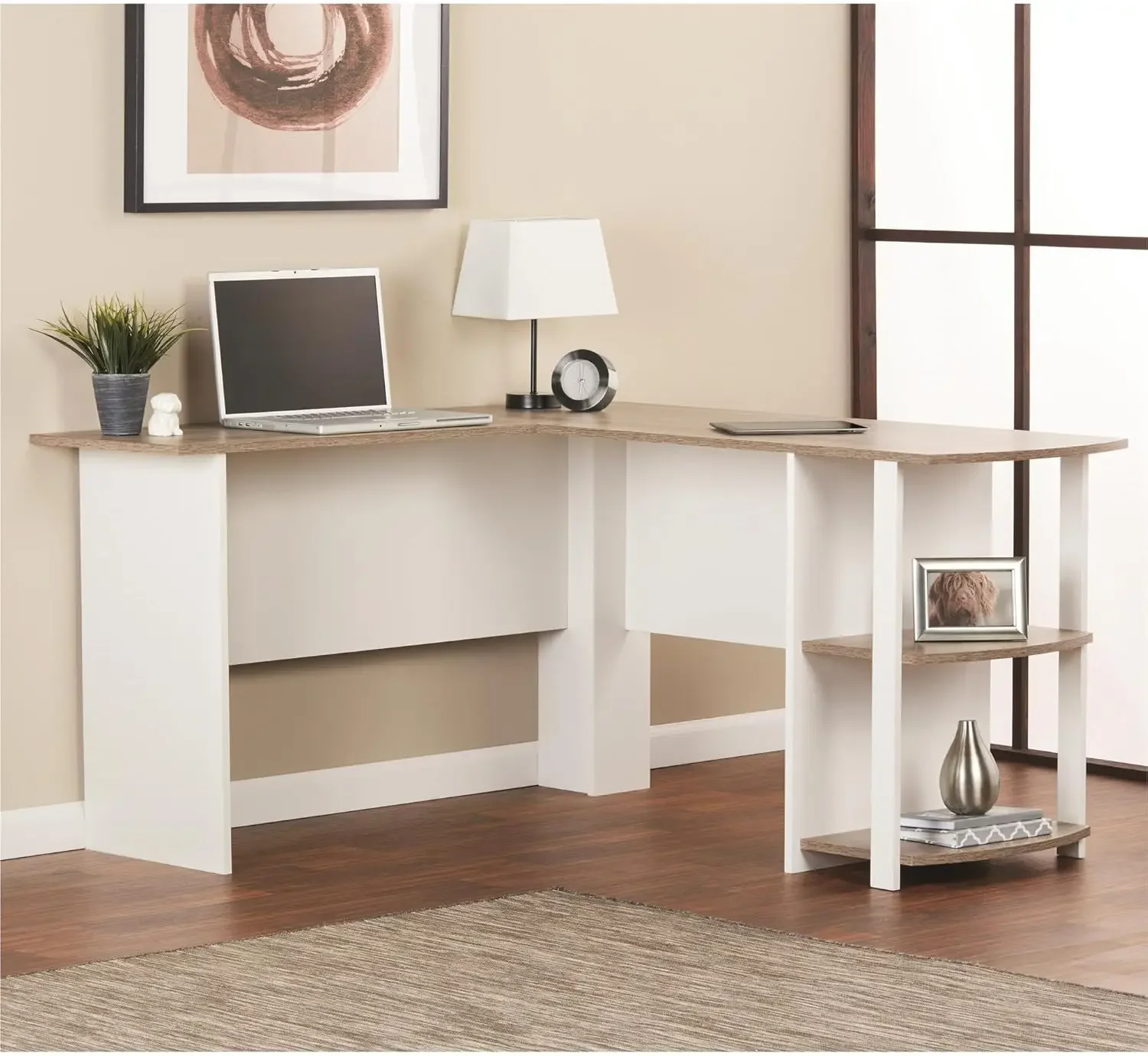 Ameriwood Home Brooklyn L-escritorio con estantes, blanco