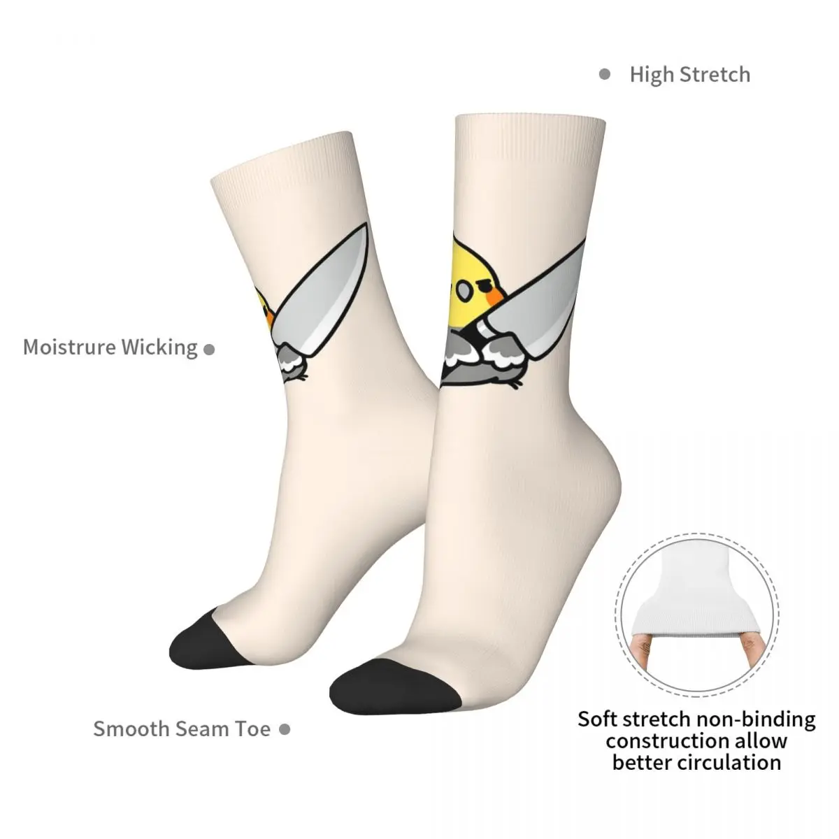 Calzini con coltello di cockatiel paffuto Harajuku Calze di alta qualità Calzini lunghi per tutte le stagioni Accessori Regalo di compleanno per uomo e donna