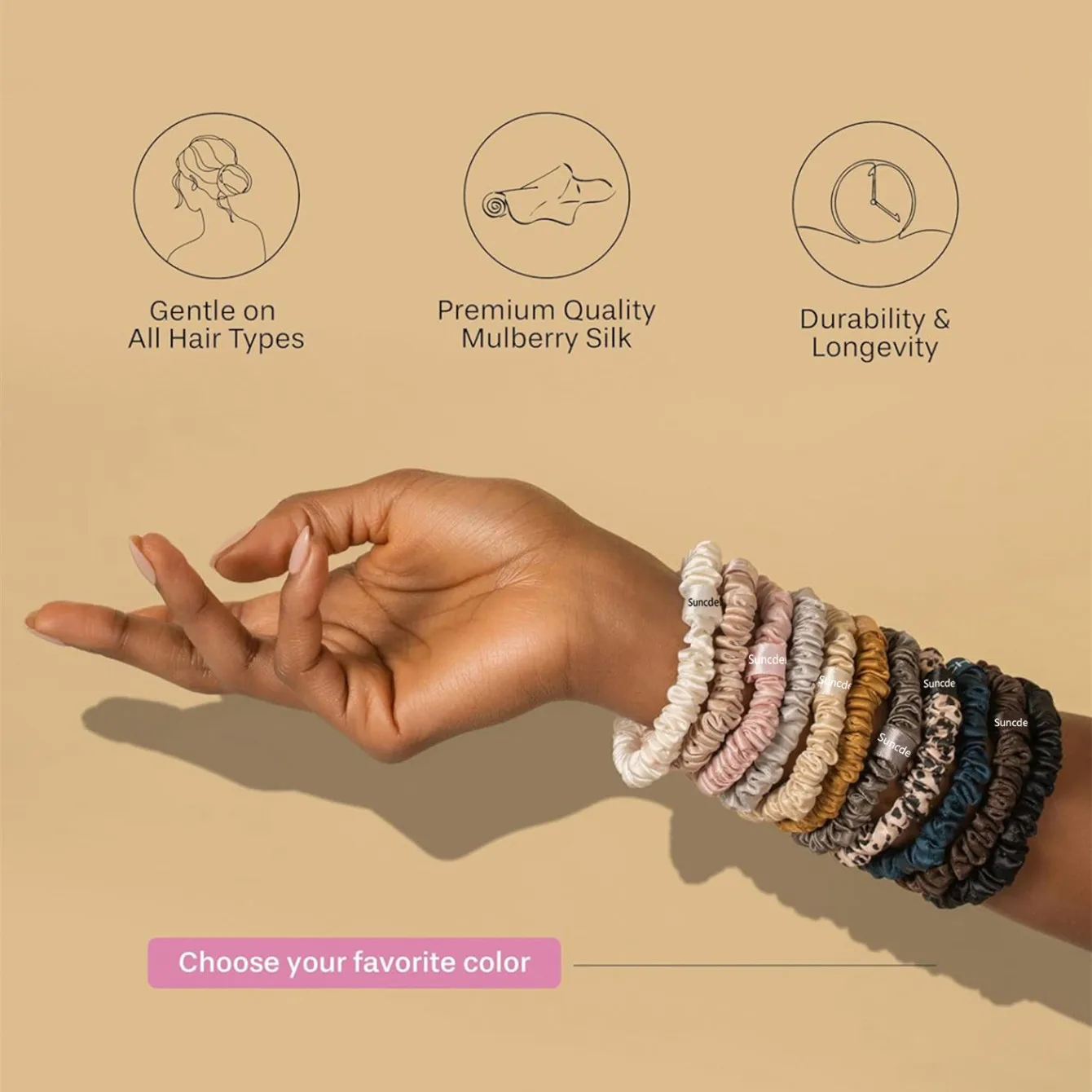 5PCS Box 100% Natural Silk Solid Color Hair Ties High Quality Hair Scrunchies (19Momme) Women Big Hairbands Hair Accessories 25