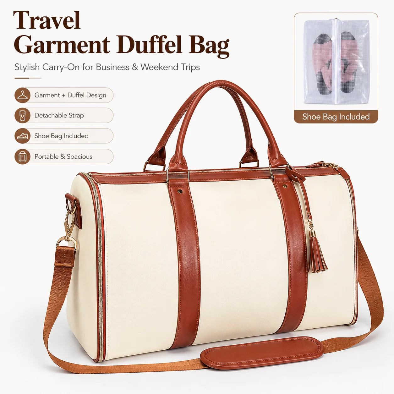 Garment Duffel Bag Travel Bag with Shoe Bag Detachable Strap Carry-On Weekend Business Bag