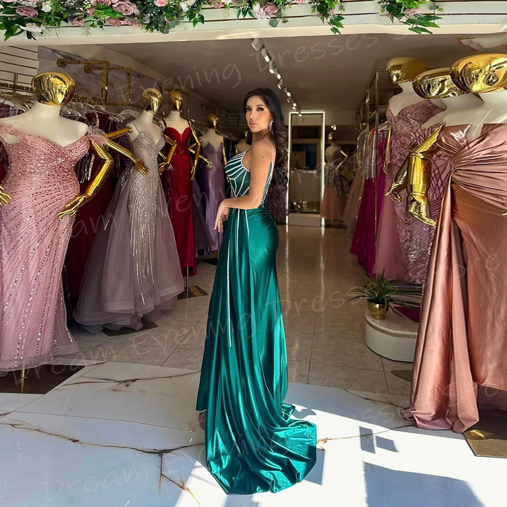 New Popular Green Mermaid Beautiful Women's Evening Dresses Sexy Sleeveless Prom Gowns Charming Spaghetti Strap Vestido De Noche