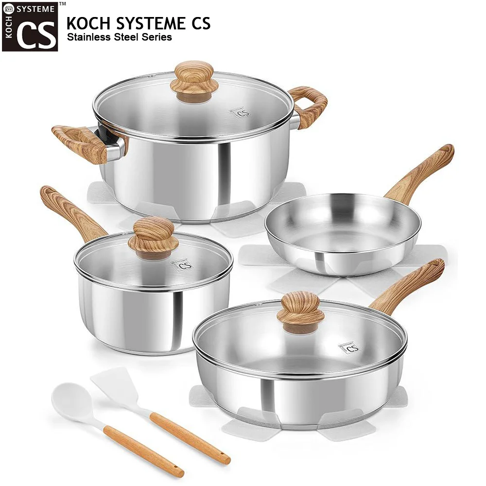

Набор профессиональной посуды KOCH SYSTEME CS из 12 предметов: кастрюли и сковороды из нержавеющей стали с ручками из бакелита с охлаждающим эффектом, сотейник, сковорода для жарки