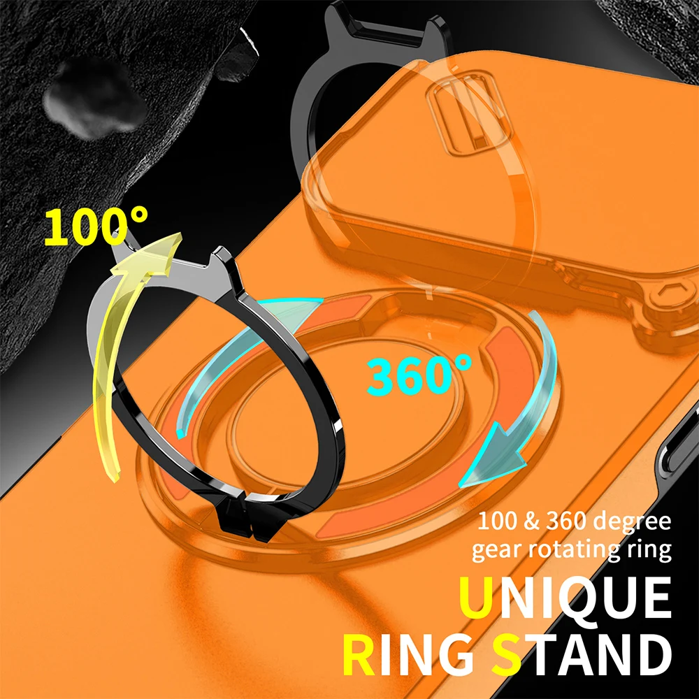 Magnetic Ring Stand Case for Apple iPhone 17 Air 16 15 14 13 12 Pro Max Plus With Sliding Camera Cover 360°Rotatable Kickstand view 3