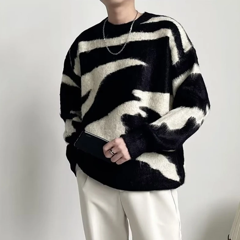 

Мужской свитер больших размеров для осени и зимы, повседневный, модный, вязаный, плотный (250 г/м²), трендовый бренд