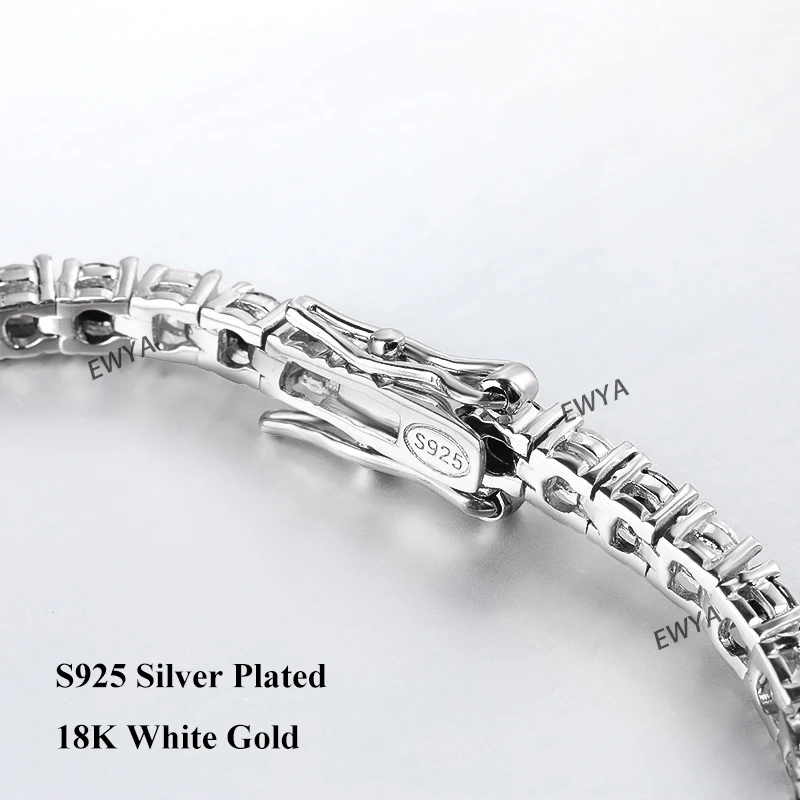 EWYA Full 3/4/5/6.5MM D Color Blue Green White Moissanite Tennis Bracelet for Men Women S925 Silver All Diamond Link Bracelets