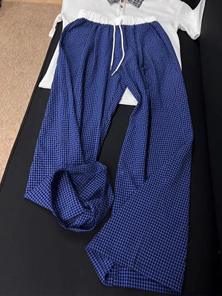 

Qui Dry Ice Silk Cool Feeling Straight Leg Wide Leg Casual Pants Men Women Summer Thin ains Pattern Trousers Breathable