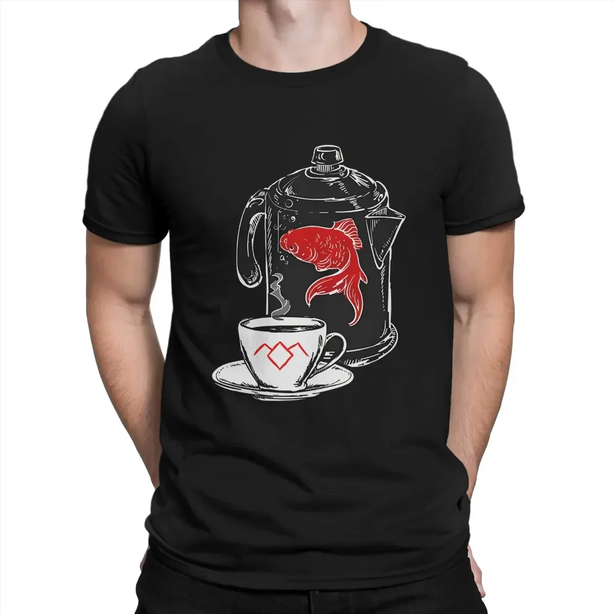 A Fish In The Percolator Vintage  Shop Print Vintage Cotton Tee Shirt Short Sleeve Twin Peaks T Shirt Round Collar Clothes