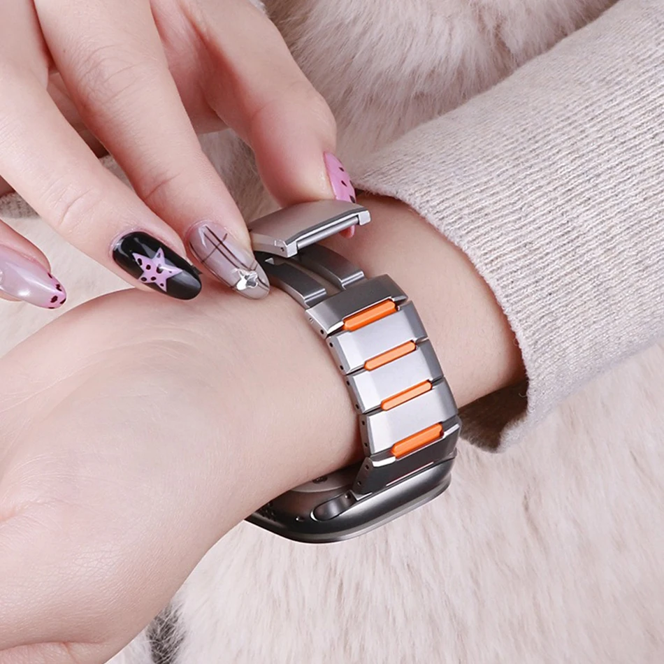 Rubber Stainless Steel Strap for Apple Iwatch Series 11 10 9 8 7 6 5 4 3 SE Ultra 38 40 41 42 44 45 46 49 mm Button buckle Bands