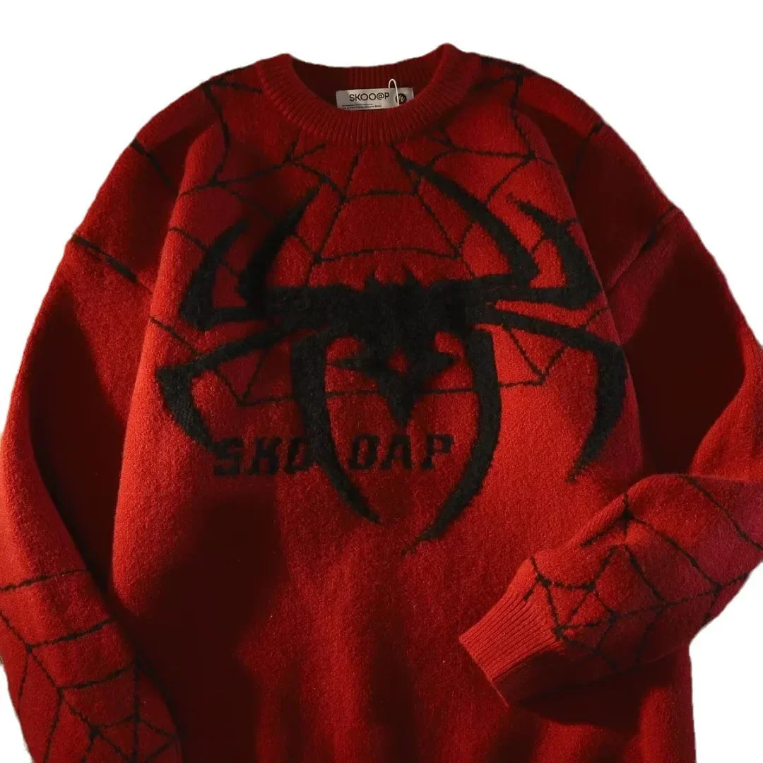 Cityboy Spider Jacquard Sweater for Autumn Winter Loose Fit for Men Vintage Sweater  Harajuku Mens Clothing Christmas Sweater