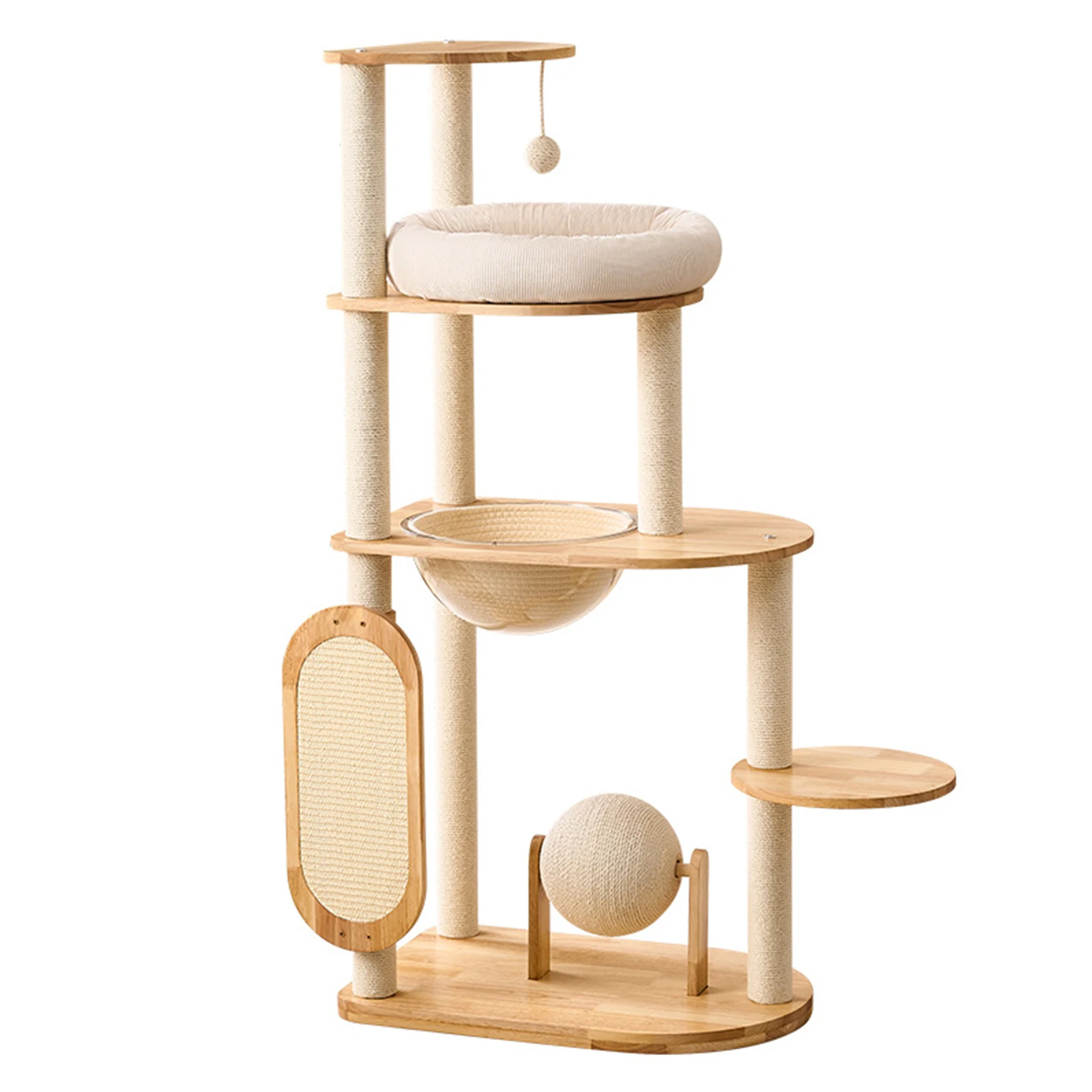 

Solid Rubber Wood Cute Climb Frame Beds with Scratching Posts Cat Scratching Ball and Board Washable for Large & Multi-Cat Homes