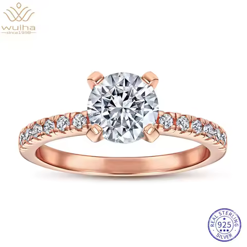 WUIHA Real 925 Sterling Silver Rose Gold Round 7MM VVS1 White Sapphire Created Moissanite Ring for Women Gift Drop Shipping