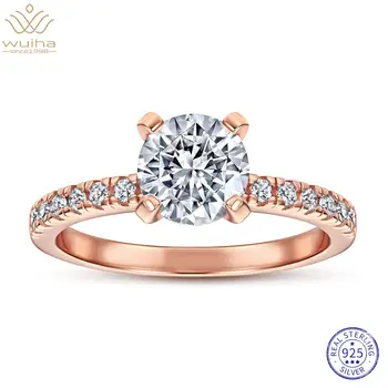 WUIHA Real 925 Sterling Silver Rose Gold Round 7MM VVS1 White Sapphire Created Moissanite Ring for Women Gift Drop Shipping