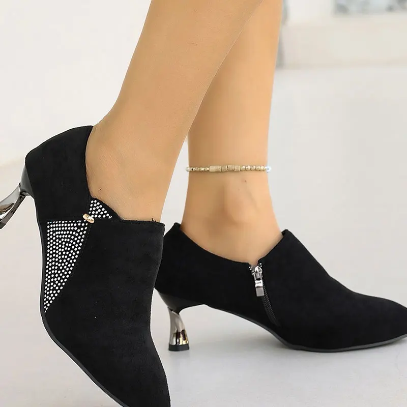 

Fashion Deep Mouth Single Shoes Elegant Versatile Matte Pointed Toe Stiletto High Heels Women's Shiny Water Diamond Fine Heels