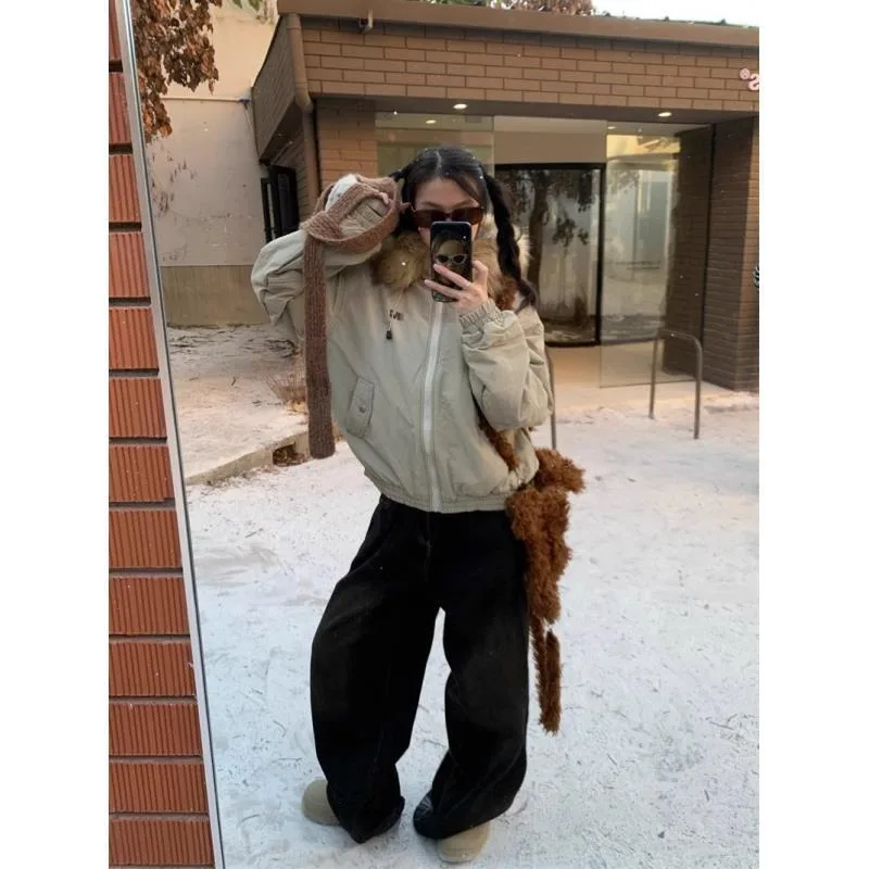 

YYAHAS американская ретро уличная парка со съемным меховым воротником и капюшоном зимняя толстая теплая хлопковая куртка женская мода