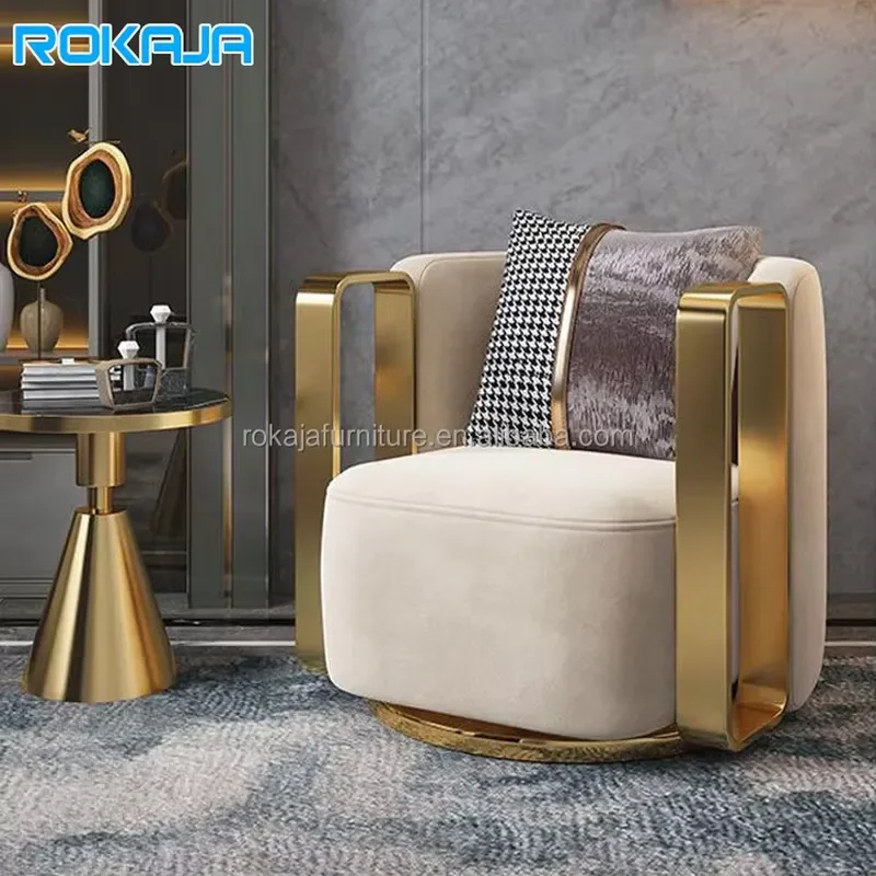 Modern Velvet Luxury Recliner Stainless Steel Armrest Single Sofa Hotel Balcony Living Room Leisure Negotiation Chair