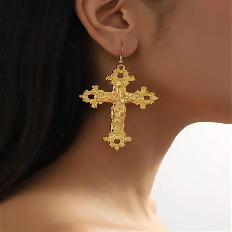 Large Antique Gothic Cross Drop Earrings - Gifts for Her Trad Goth Jewelry Fashion Delicacy 2022 New Women Gift Girlfriend