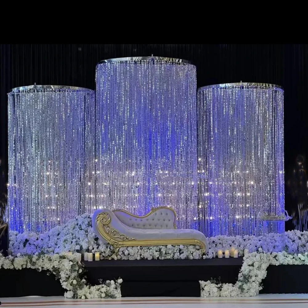 3pcs Wedding Stage half round Backdrop Stand Arch with Beaded Curtain Flower Runner Decoration Stand for Wedding Party Events