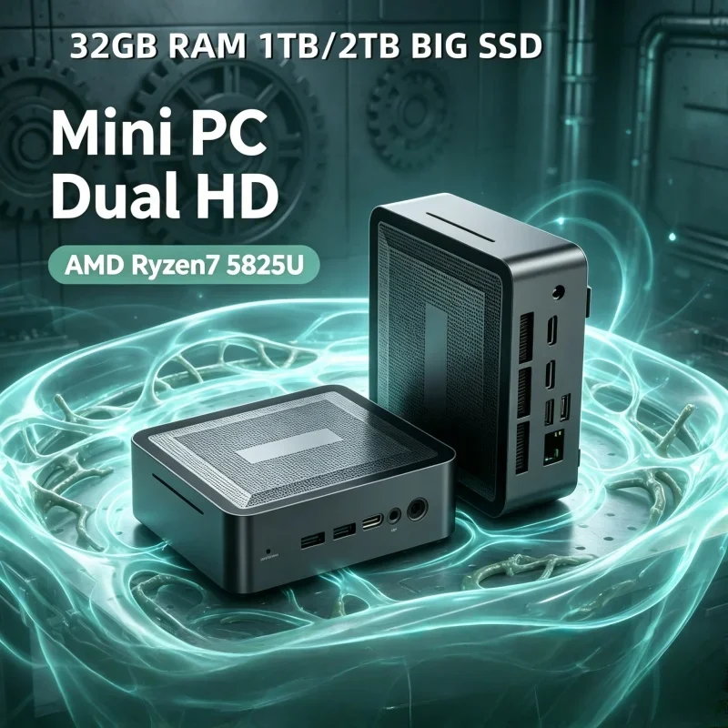 Trendy Sleek Blithe U58 Mini PC Ryzen7 5825U 2×DDR4 3200MHz M.2 SSD+HDD WiFi6 BT5.2 Corporate Work Light Gaming Desktop