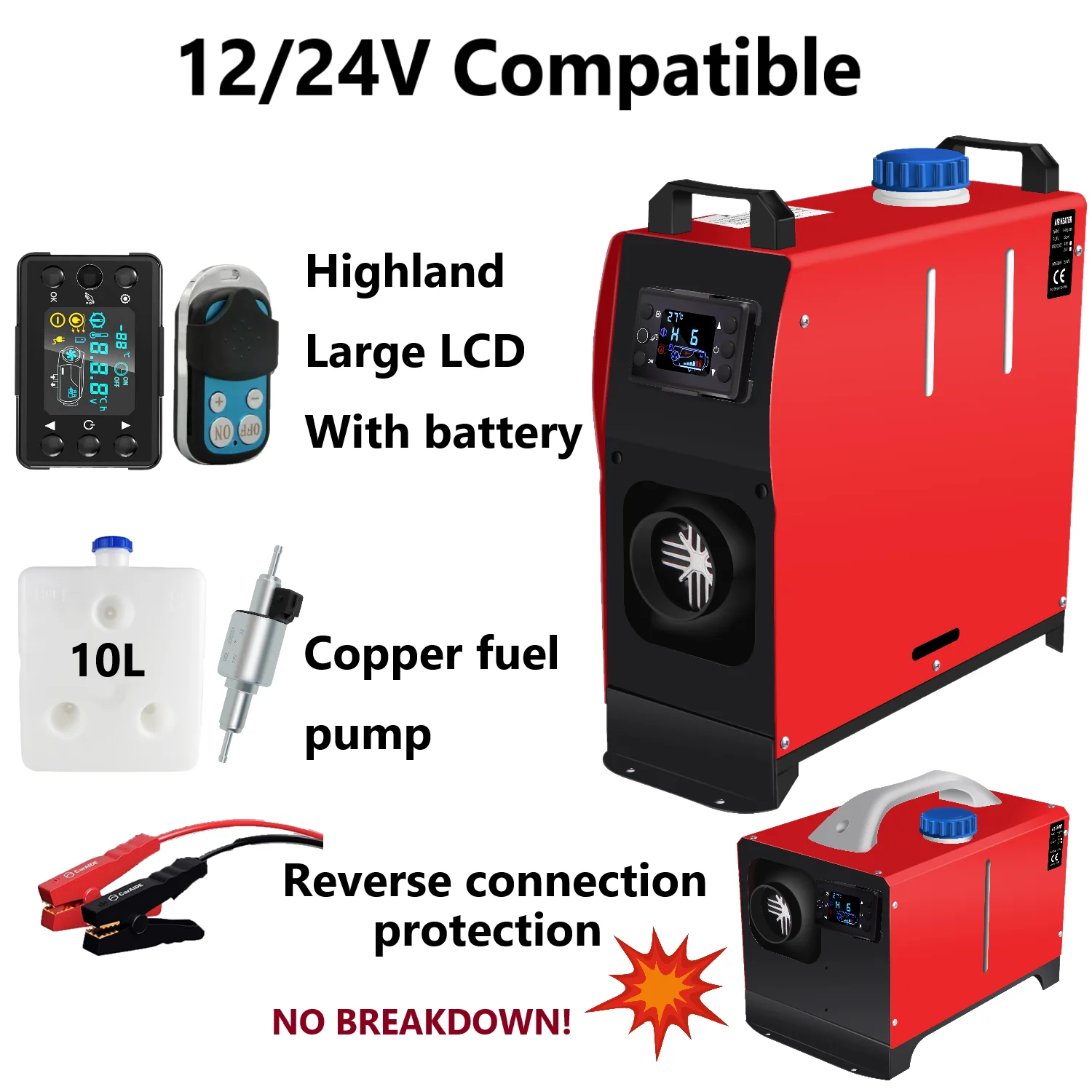 Diesel Air Heater 12/24V 5-8KW All in One Bunk Parking Heater w Thermostat Monitor Silencer&Large Air Outlet for RV Trucks Bus