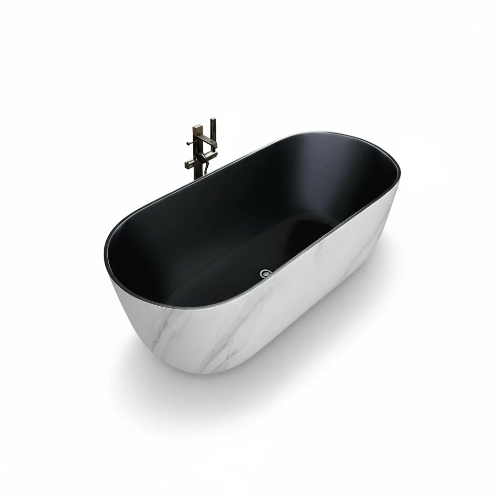 Marble Effect Freestanding Bathtub, 1700mm/67inch Acrylic Oval Soaking Tub, Eco-Friendly Resin Fiberglass Indoor Hotel Bathtub
