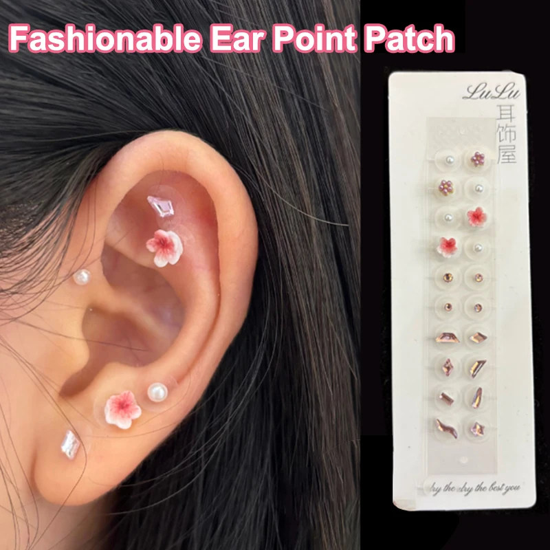 Fashion Bowknot Colorful Flower Rhinestones Ear Point Stickers Ear Pressure Stick Acupuncture Auricular Ear Stickers Massage