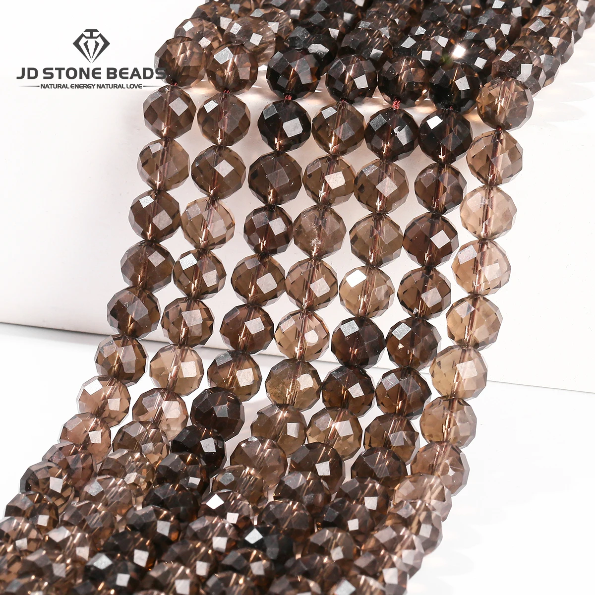 7A Natural Stone Faceted Smoky Quartz Bead Round Loose Spacer Beads  for Jewelry Making Diy Necklace Bracelet Accessory Finding