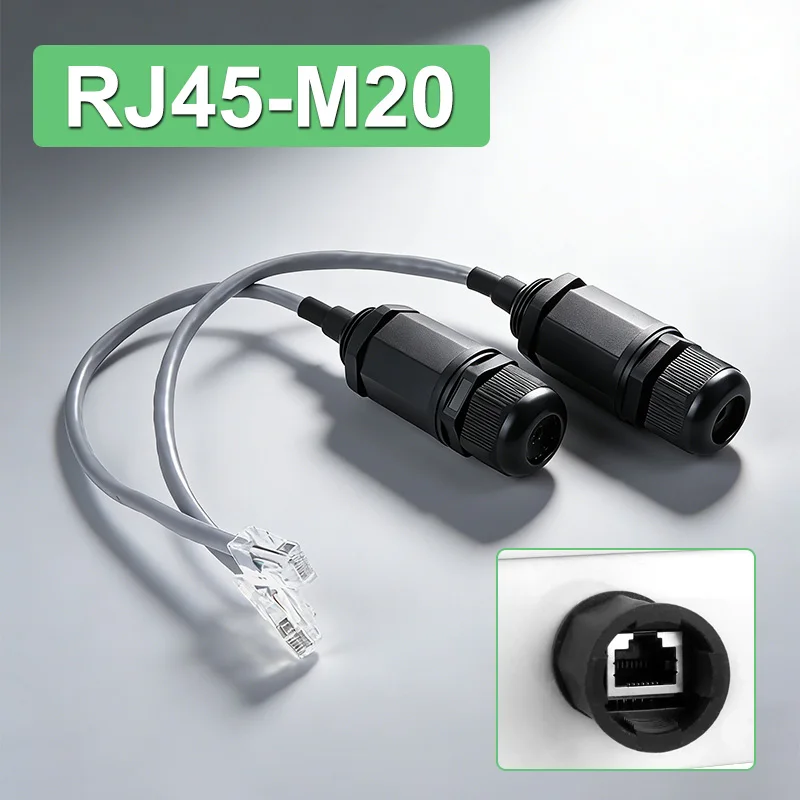 Outdoor RJ45 Network Connectors IP67 M20/22 Aviation Plug with 25cm Wire Rj45 Crystal Head Socket Cat5 Network Cable Waterproof