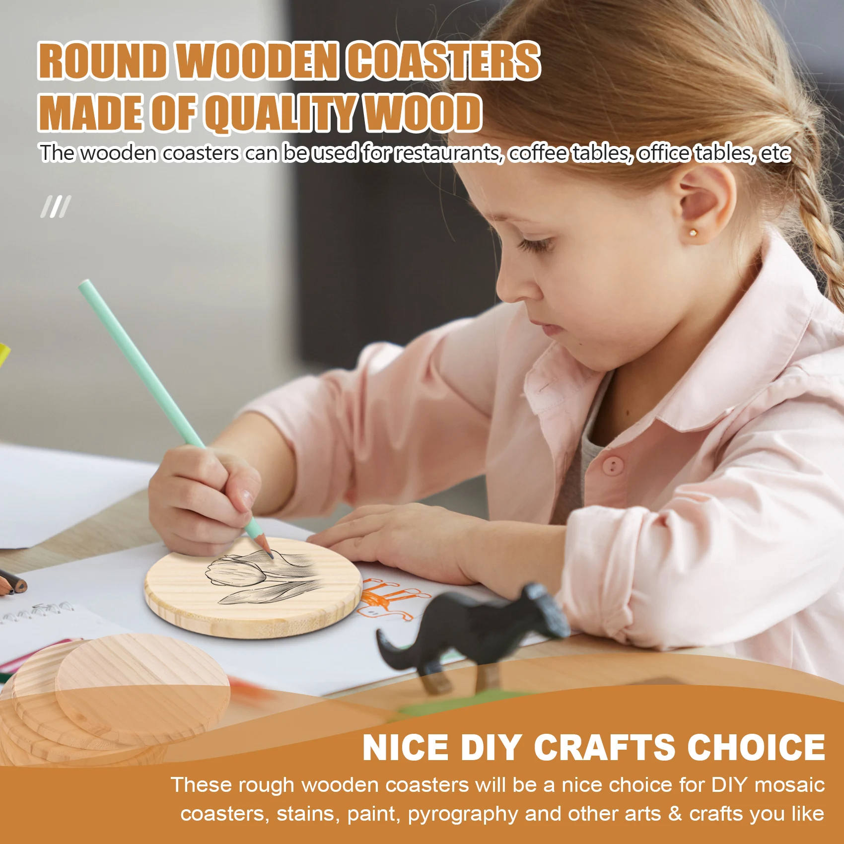 AT05-4 Inch Round Blank Wooden Coasters Crafts DIY Stained Painting Wood Engraving Home Decoration