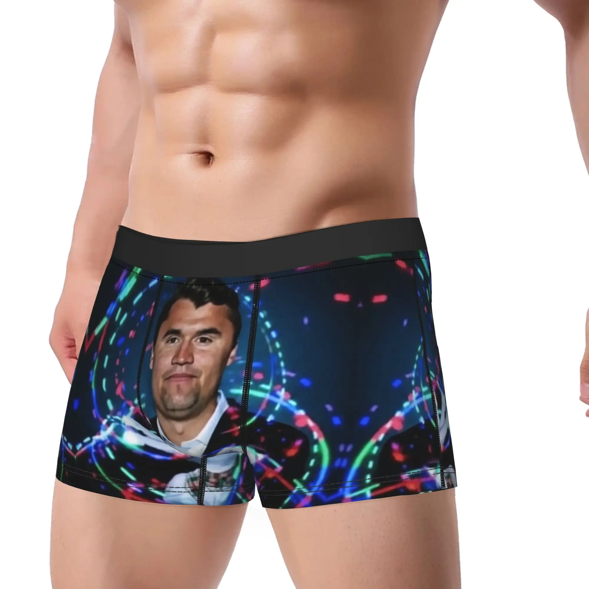 Charlie Kirk Neon Magic Hands Meme Underwear  Male Underpants Pattern Comfortable Trunk High Quality Shorts Briefs Large Size