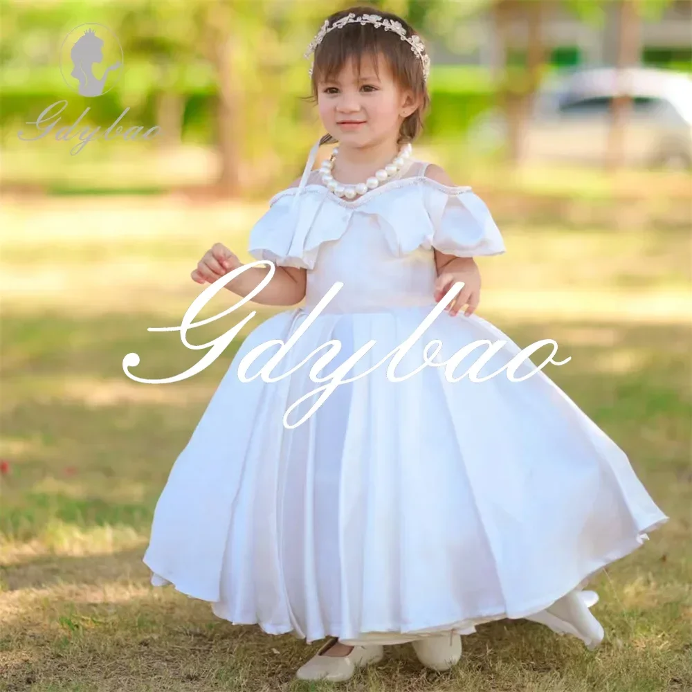 Pleat One Shoulder Short Sleeve Princess First Communion Ankle Length Long Ball Formal Flower Girl Gown Customized 2025 New