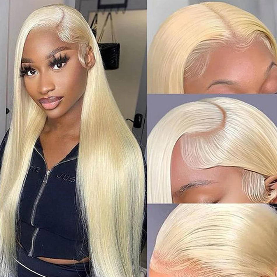 

Long Straight Blonde Human Hair Wig 180% Density Malaysian Remy Hair Transparent 613 HD Lace Frontal Wig for Women Human Hair