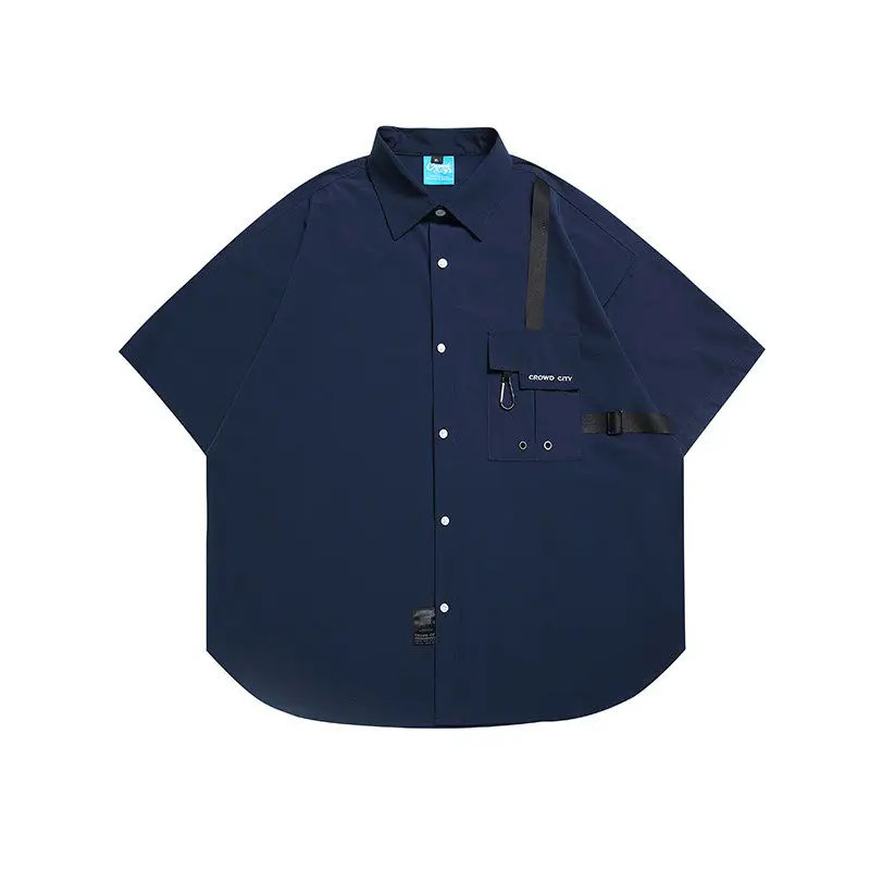 

Japanese Retro Outdoor Short Sleeved Shirt Men's and Women's Color Blocked Pocket Shirts