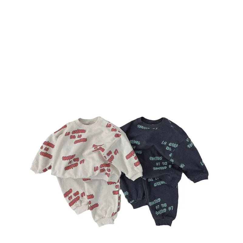 2024 Spring New Children Long Sleeve Sports Set Baby Boys Girls Letter Print Sweatshirt + Pants 2pcs Suit Kids Casual Outfits image 6
