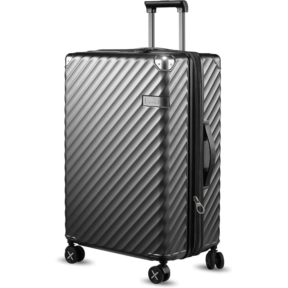 LUGGEX-Grande Valise Extensible Rigide en Polycarbonate, Bagage avec Roues Rotatives, Vérifié (Noir, 28 Pouces), 28 Pouces