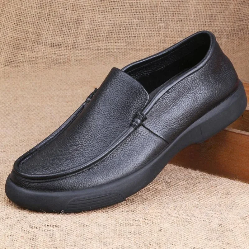 Vintage Genuine Leather Casual Shoes Spring Autumn Breathable Soft Sole Designer Loafers Black 60226