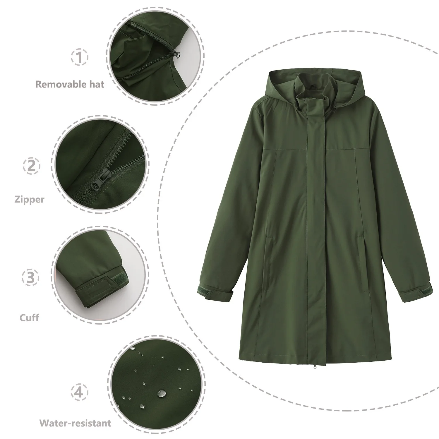Spring And Autumn Removable Cap Anti-splashing Windbreaker Women's Solid Color Long Sleeve Thin Jacket