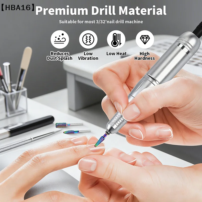 Forets à cuticules en acier au tungstène irisé, nettoyeur sous les ongles, peau morte, préparation des ongles 3/32 pouces pour lime à ongles électrique