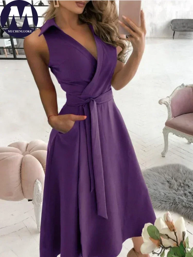 فستان نسائي أنيق وجميل بدون أكمام على شكل حرف v مثير ملفوف للأرداف فساتين سهرة للحفلات موضة صيف جديد 2025