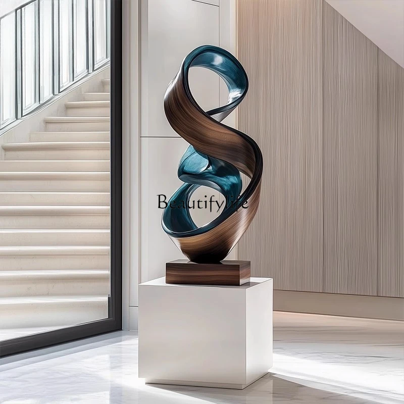 

Modern light luxury hotel lobby sales office entrance decoration floor-to-ceiling large ornament abstract solid wood sculpture