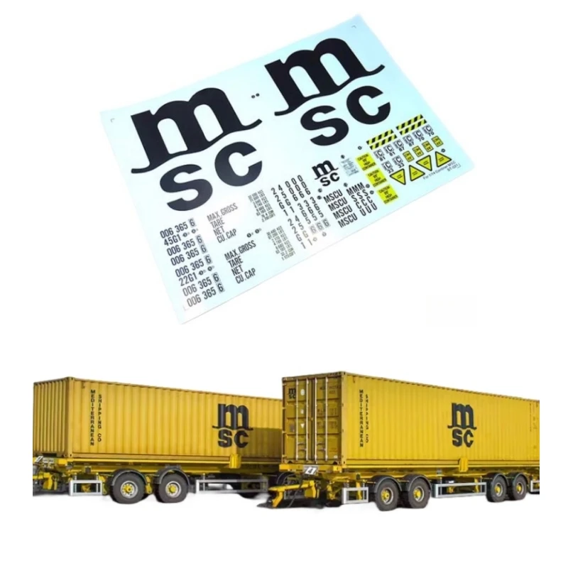 1/14 Tractor Model Hercules Hobby . Tamiya R/C Container MSC Mediterranean Painted Water Sticker