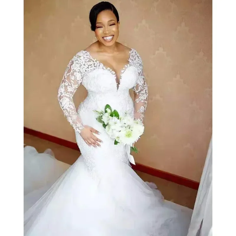 Suknia ślubna syrena na zamówienie, wysoka jakość, luksusowa, szyta na miarę, afrykańska.