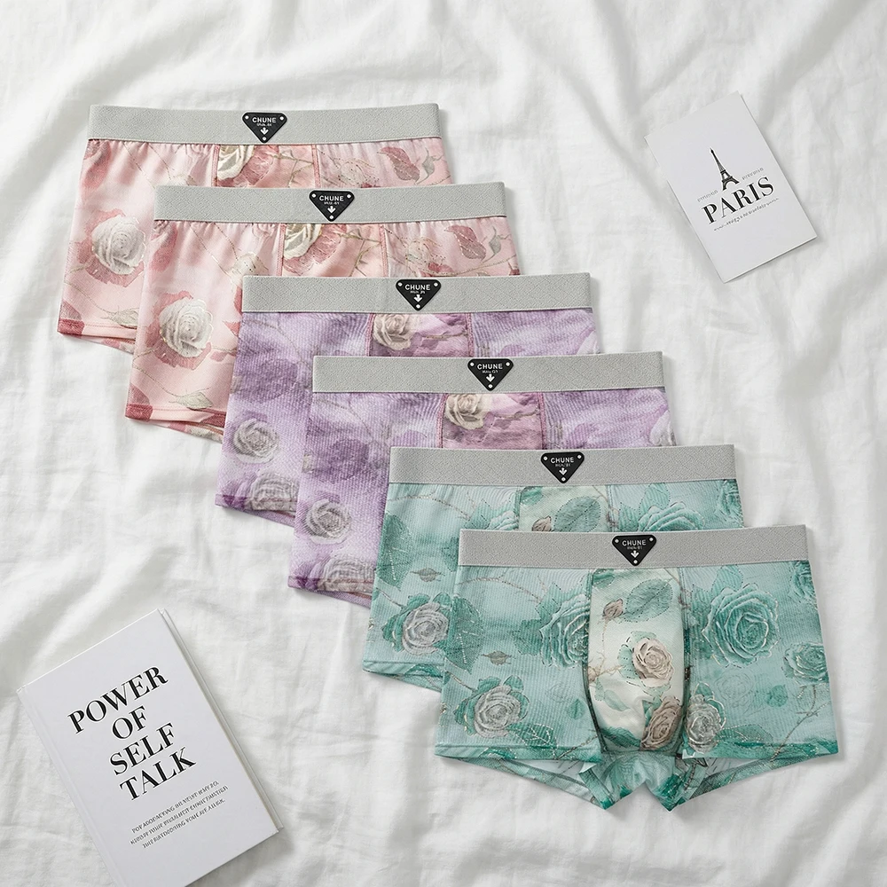 

Набор из 6 шт. мужских трусов-боксеров с принтом роз, летние, тонкие, из ледяного шелка, с дышащей сеткой, высокой эластичностью