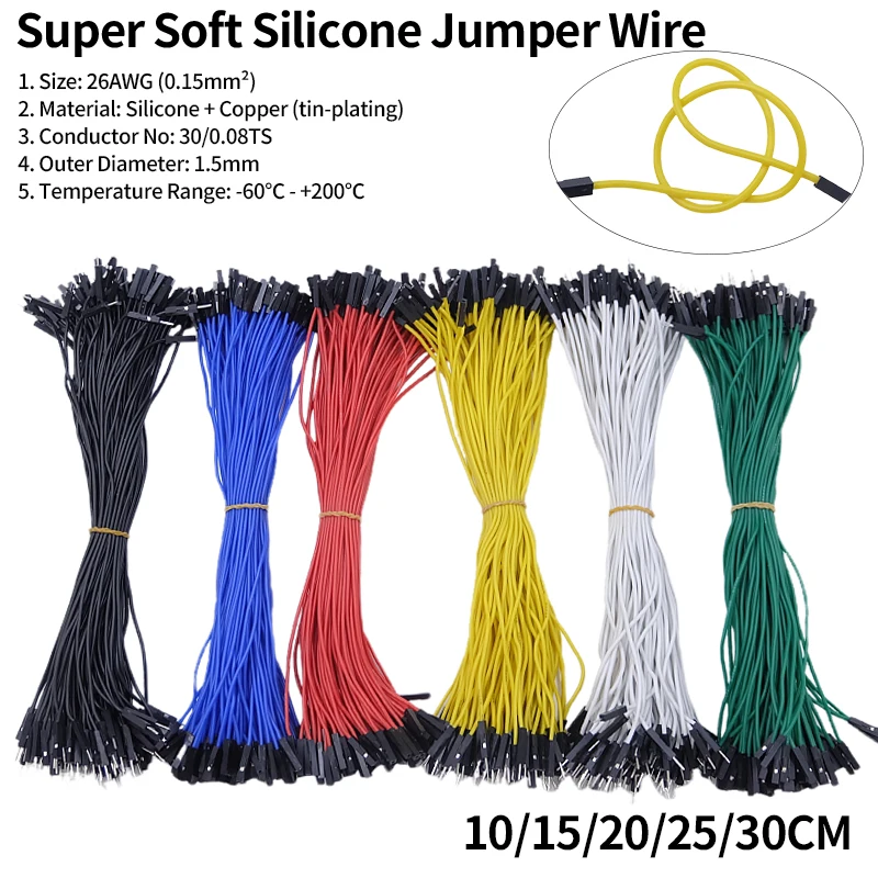 5pcs Dupont Line 26AWG Soft Silicone Rubber Jumper Wire 1Pin Male Female Solderless Flexible Cable Connector For Arduino DIY Kit