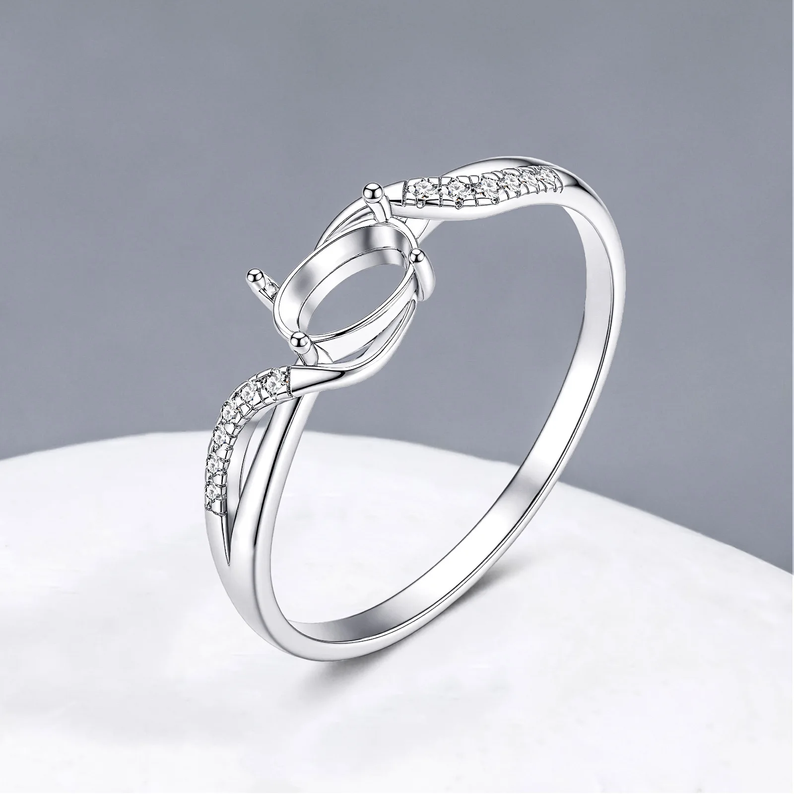 S925 Sterling Silver Ring Setting 4x6mm Solid Band Shooting‑Star Intertwined Blank Base High‑End Finger Ring for DIY Gemstone